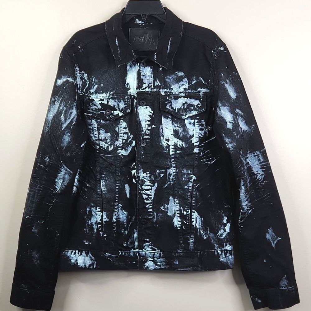 PRPS Full Button Closure Long Sleeve Metallic Paint Splattered Jean Jacket XL